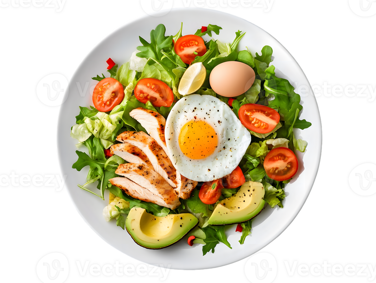 Healthy Chicken Salad with Avocado, Egg, and Tomatoes png