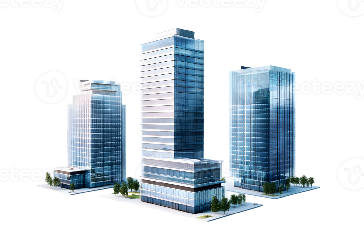 Modern City Skyscrapers Architectural Design of Three High-Rise Buildings png