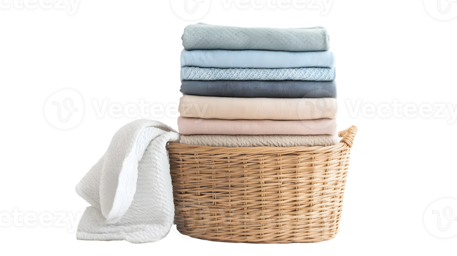 Neat Stack Of Pastel-Colored Laundry In Wicker Basket png