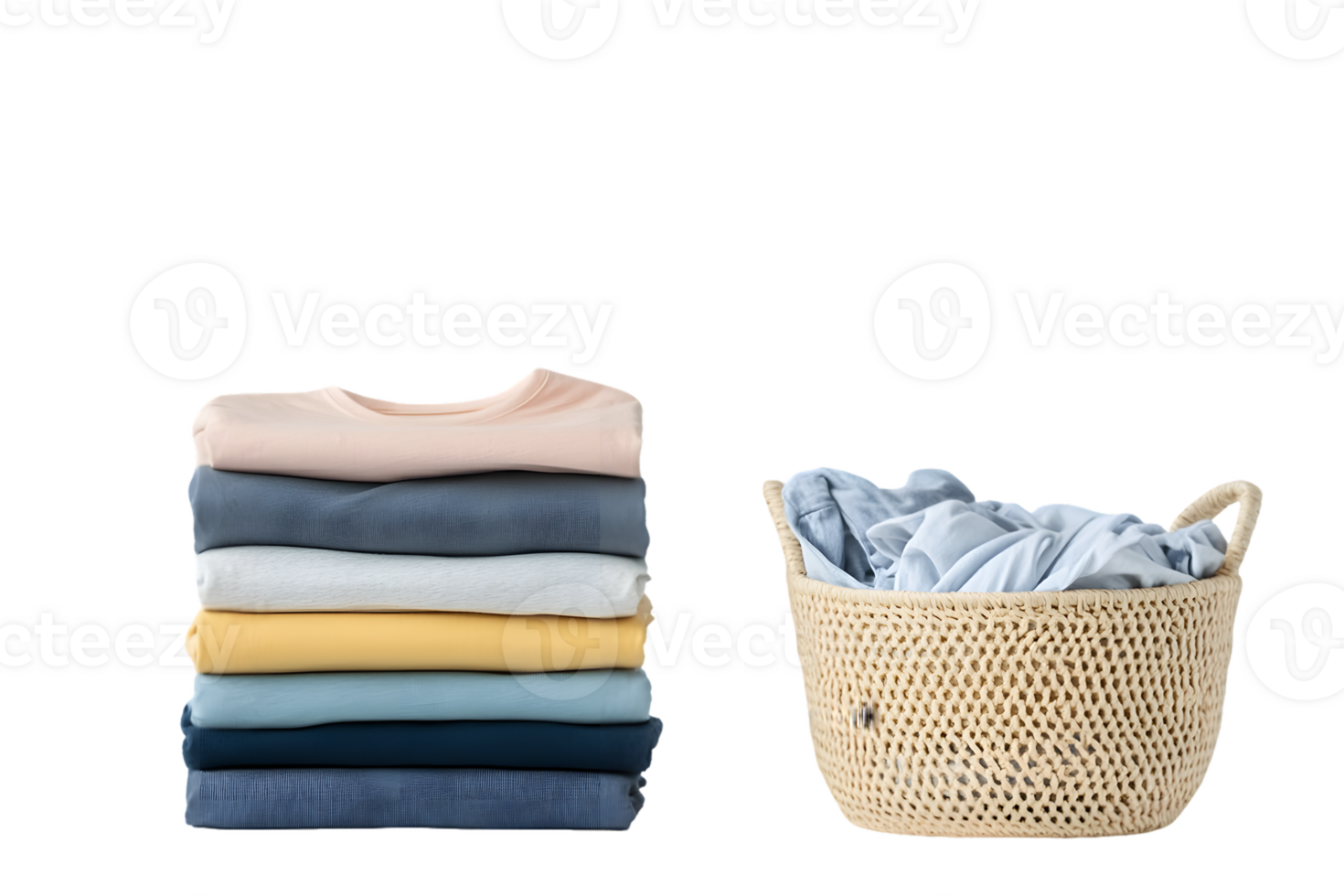 Pastel-Colored Clothes Neatly Folded and in a Woven Basket png