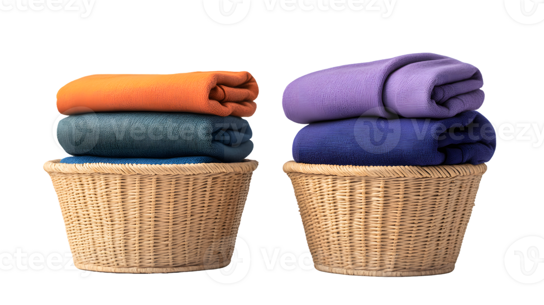 Neatly Folded Towels in Wicker Baskets A Clean and Organized Laundry Display png