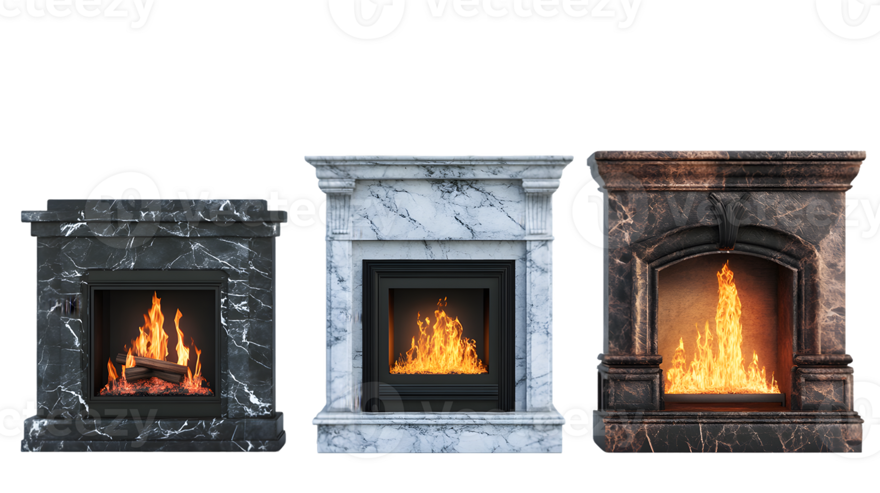 Three Elegant Fireplace Designs Marble, Stone, and Bronze Options png