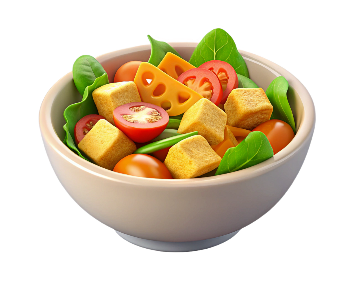 Delicious Vegetable Salad with Tofu Cubes and Cheese png