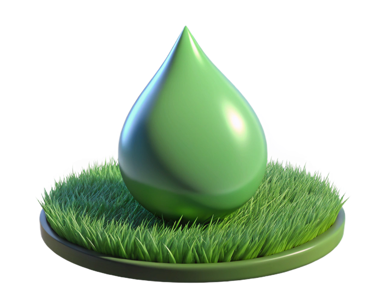 Green Drop of Water on Lush Grass, Environmental Concept png