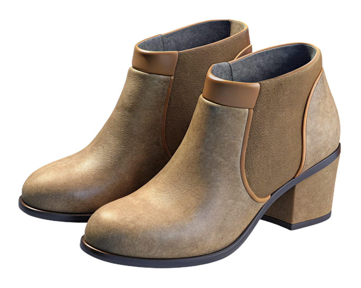 Stylish Tan Leather Ankle Boots, Womens Fall Fashion Footwear png