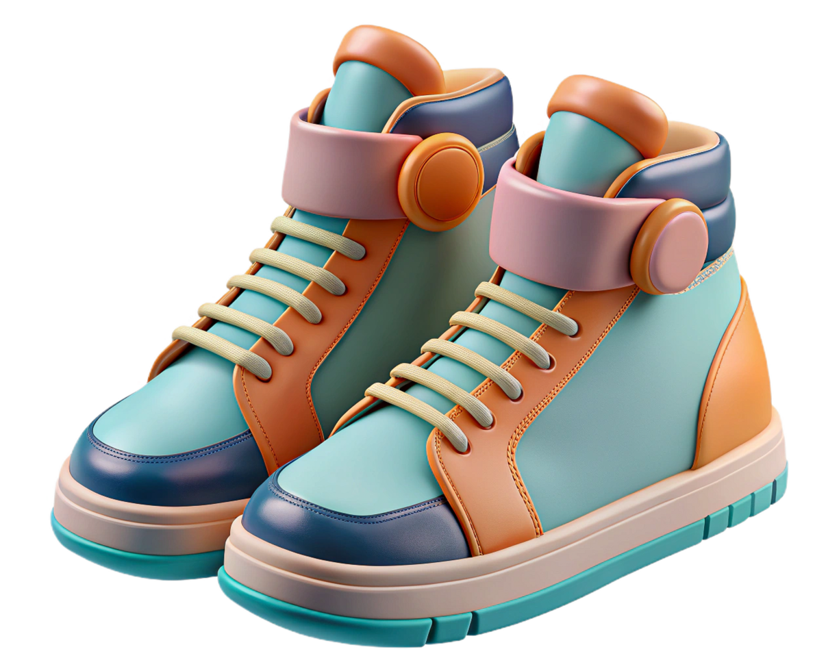 Stylish Retro HighTop Sneakers Colorful Kids Fashion Footwear png