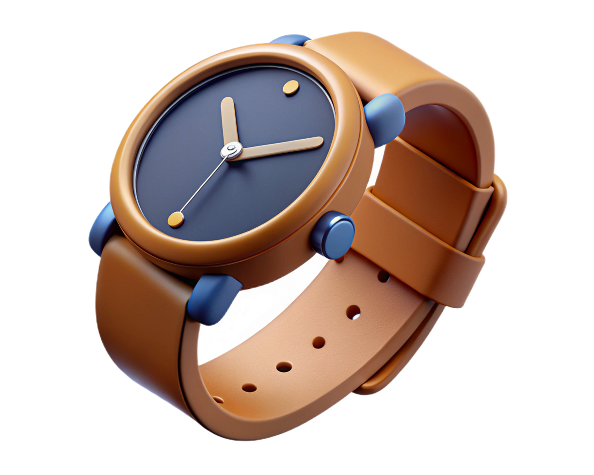 Stylish Brown Leather Wristwatch with Blue Accents and Minimalist Design png