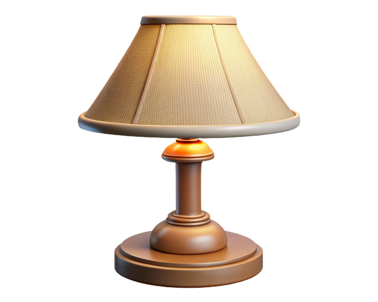 Elegant Beige Table Lamp, Illuminated Shade, Brown Base, Home Decor png