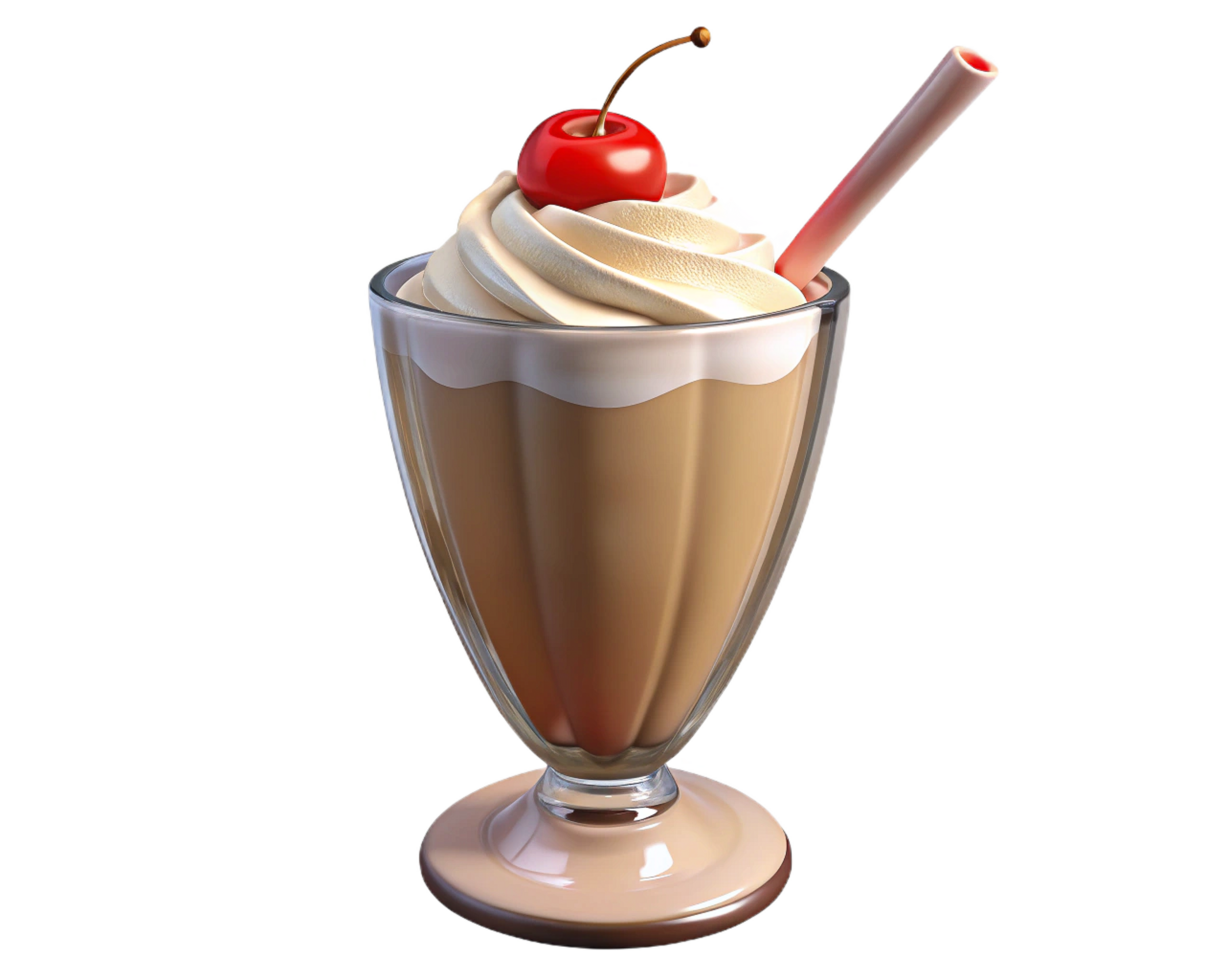 Delicious Creamy Chocolate Milkshake with Whipped Cream and Cherry png