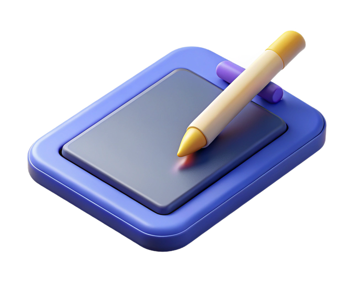 Digital Drawing Tablet Stylus 3D Render Isometric Design png
