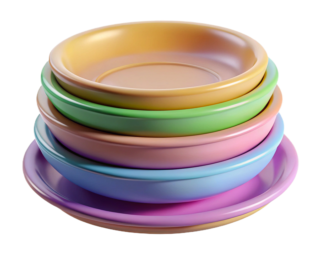 PastelColored Stacked Dishes Plates, Bowls, Kitchenware png