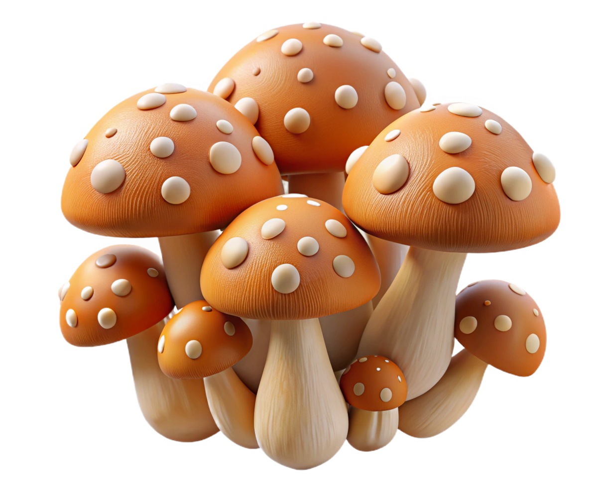 Cluster of Orange Mushrooms, Toadstools, Fungi, Nature, Spores, Caps, Stems, Digital Art, Illustrati png