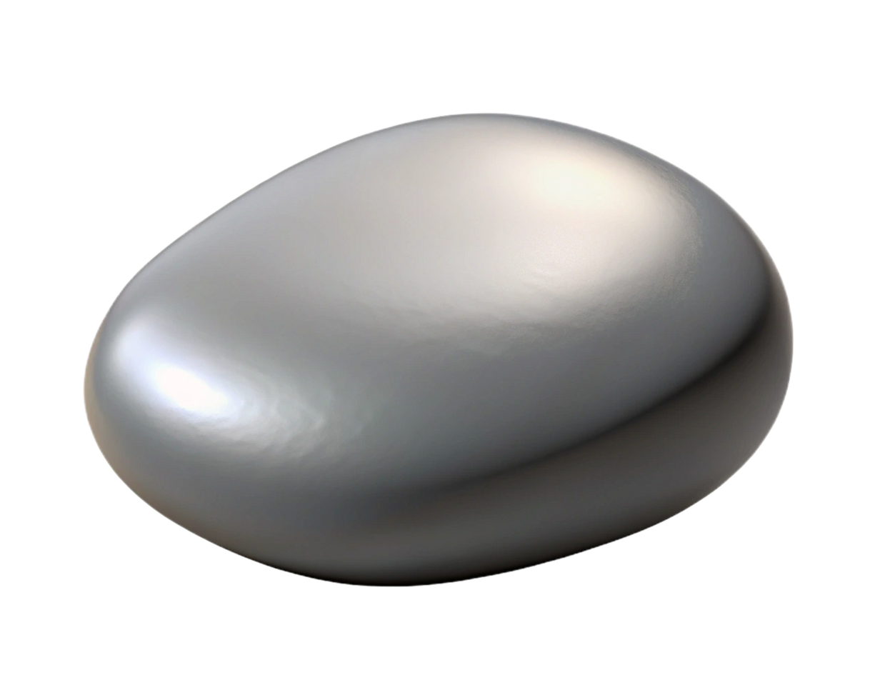 Smooth Gray Pebble, 3D Render, Oval Shape, Digital Art, Stone Texture, Metallic Sheen, Geometric For png