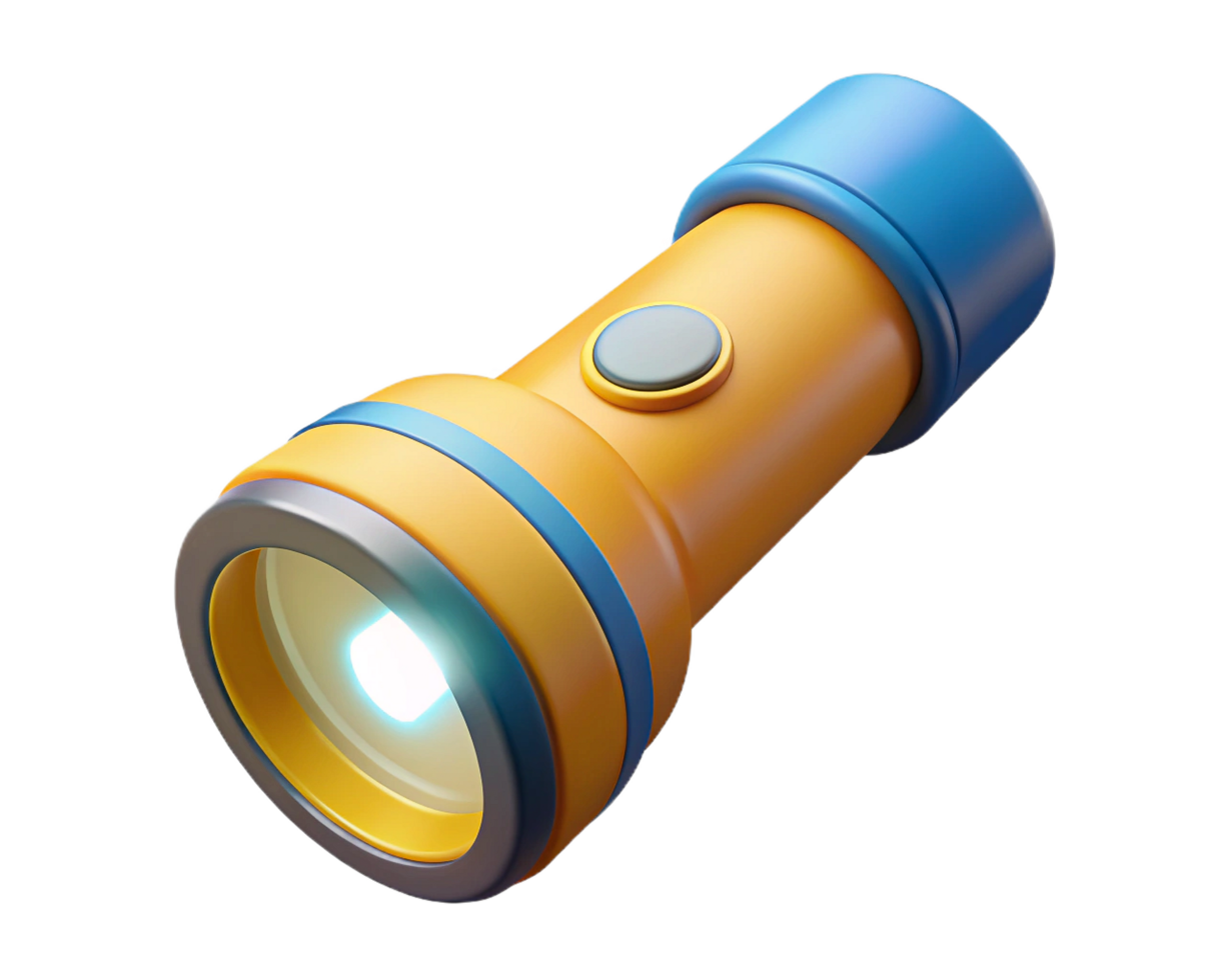 Illuminating 3D Rendered Cartoon Flashlight Bright Light Tool png