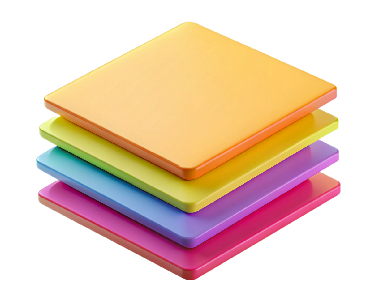 Stack of Colorful Square Laminate Sheets, Bright Pastel Colors png