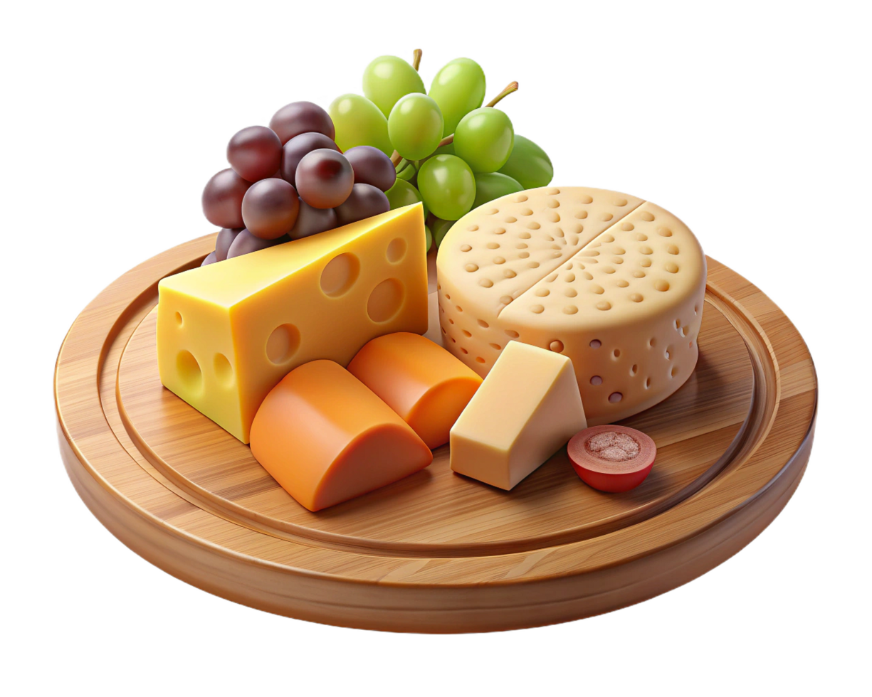 Gourmet Cheese Board with Grapes, Cheddar, and Edam png