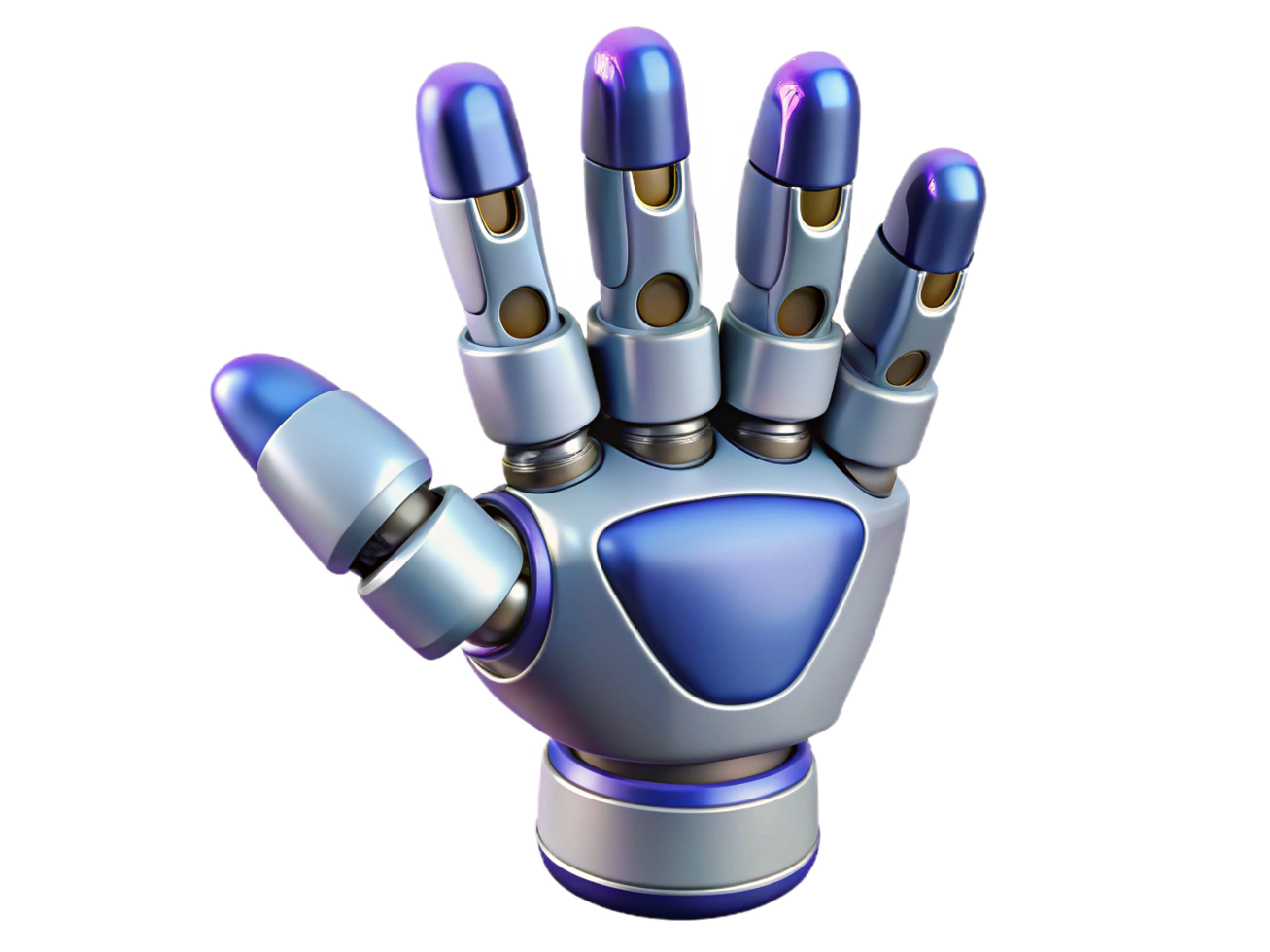 Futuristic Robotic Hand, Metallic Blue, Five Fingers, 3D Render, Technology, Artificial, Digitally C png
