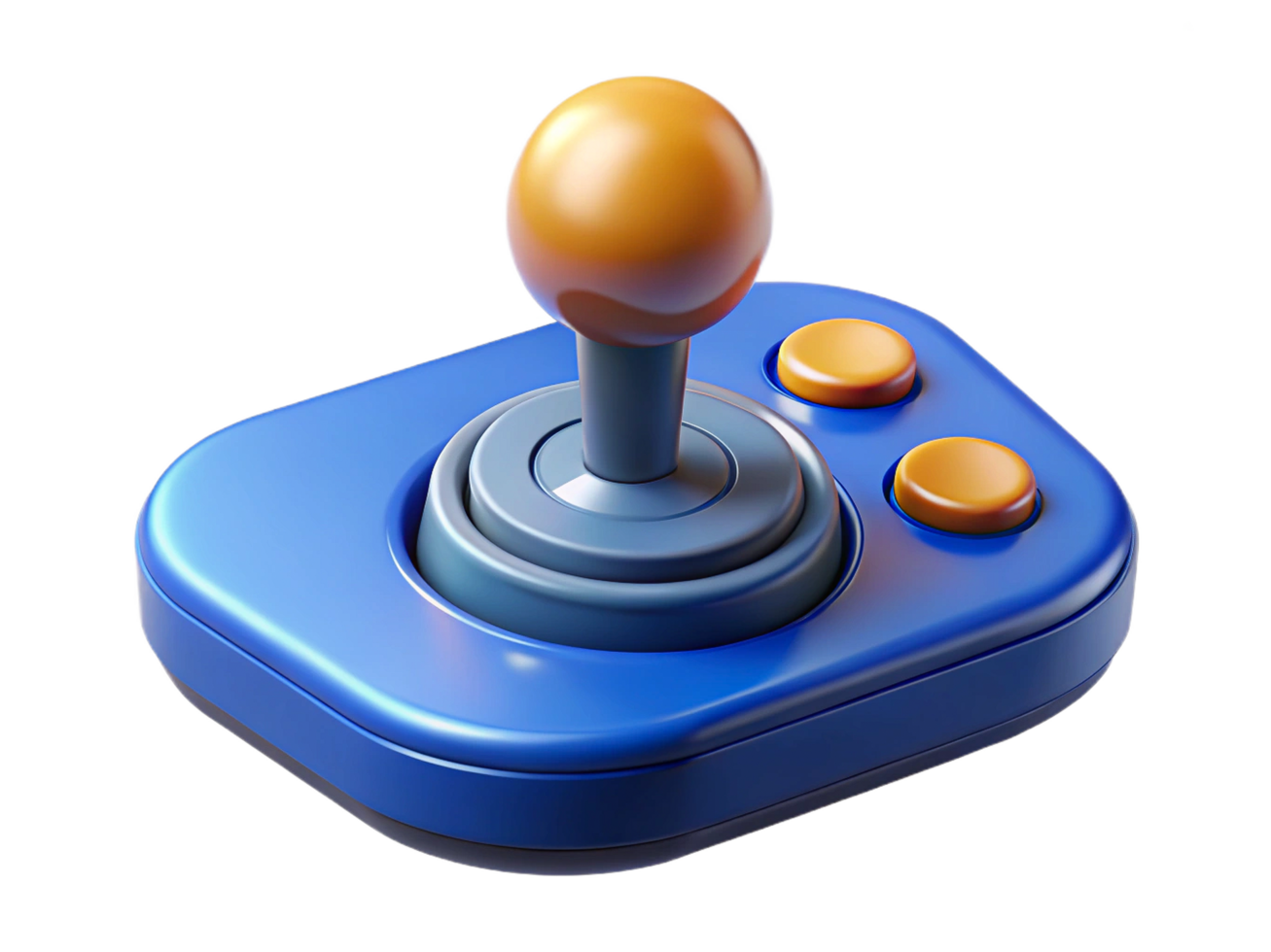 Retro Gaming Joystick Blue Controller, Orange Buttons, 3D Render png