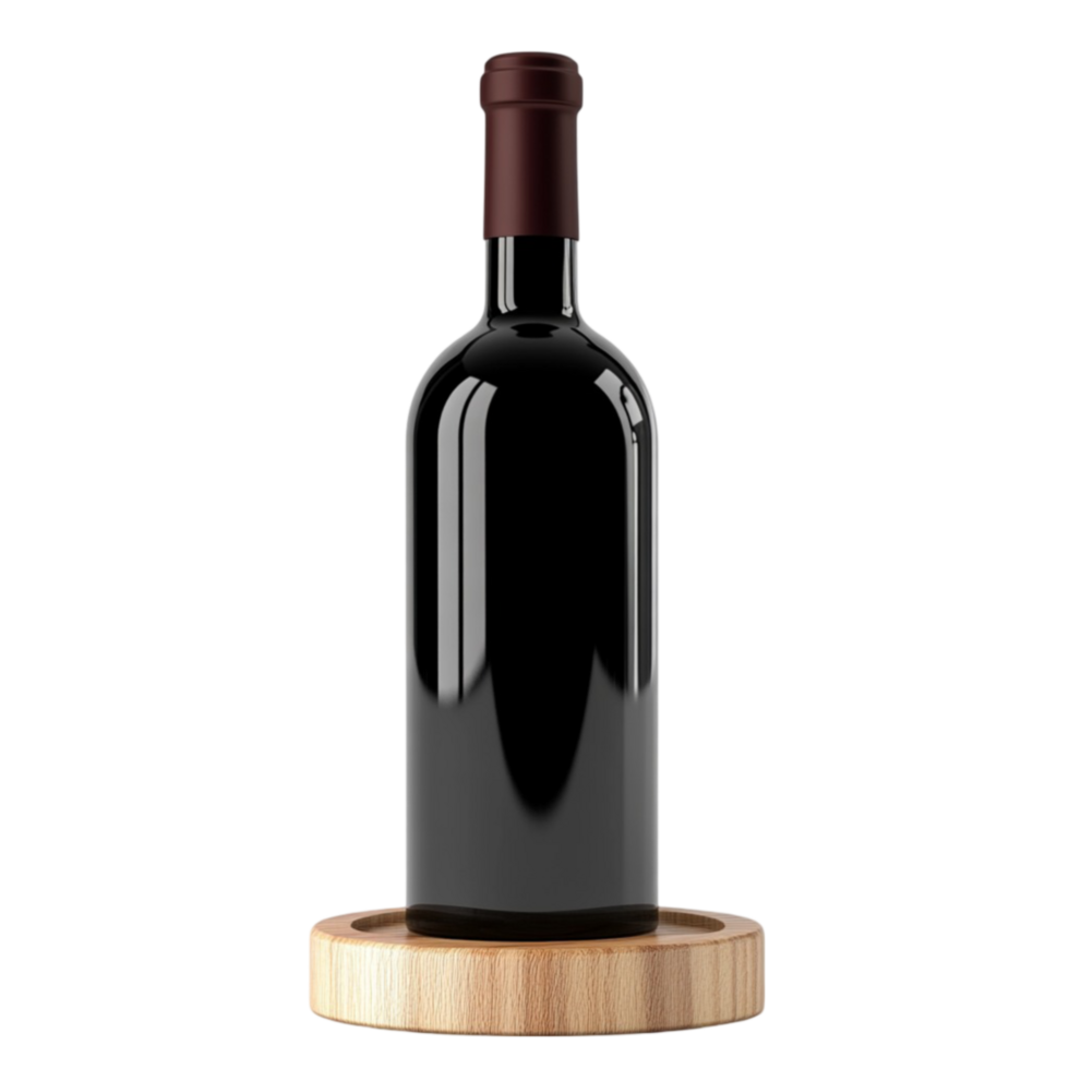 Red Wine Bottle on Wooden Stand png