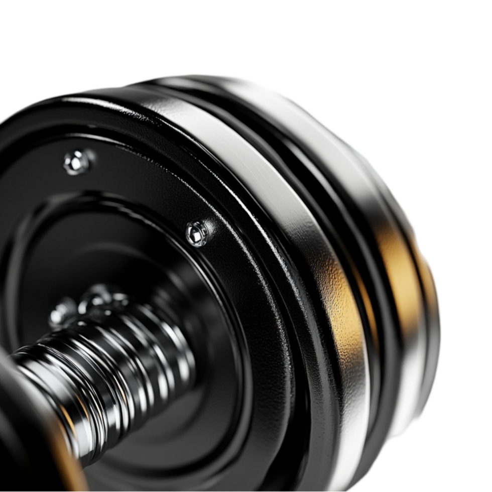 Black Adjustable Dumbbell with Gold Accents png