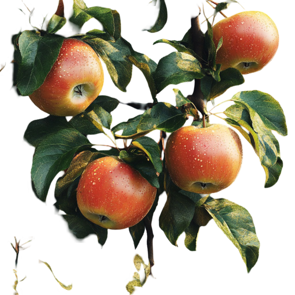 Red Apples Hanging on Orchard Tree Branch png