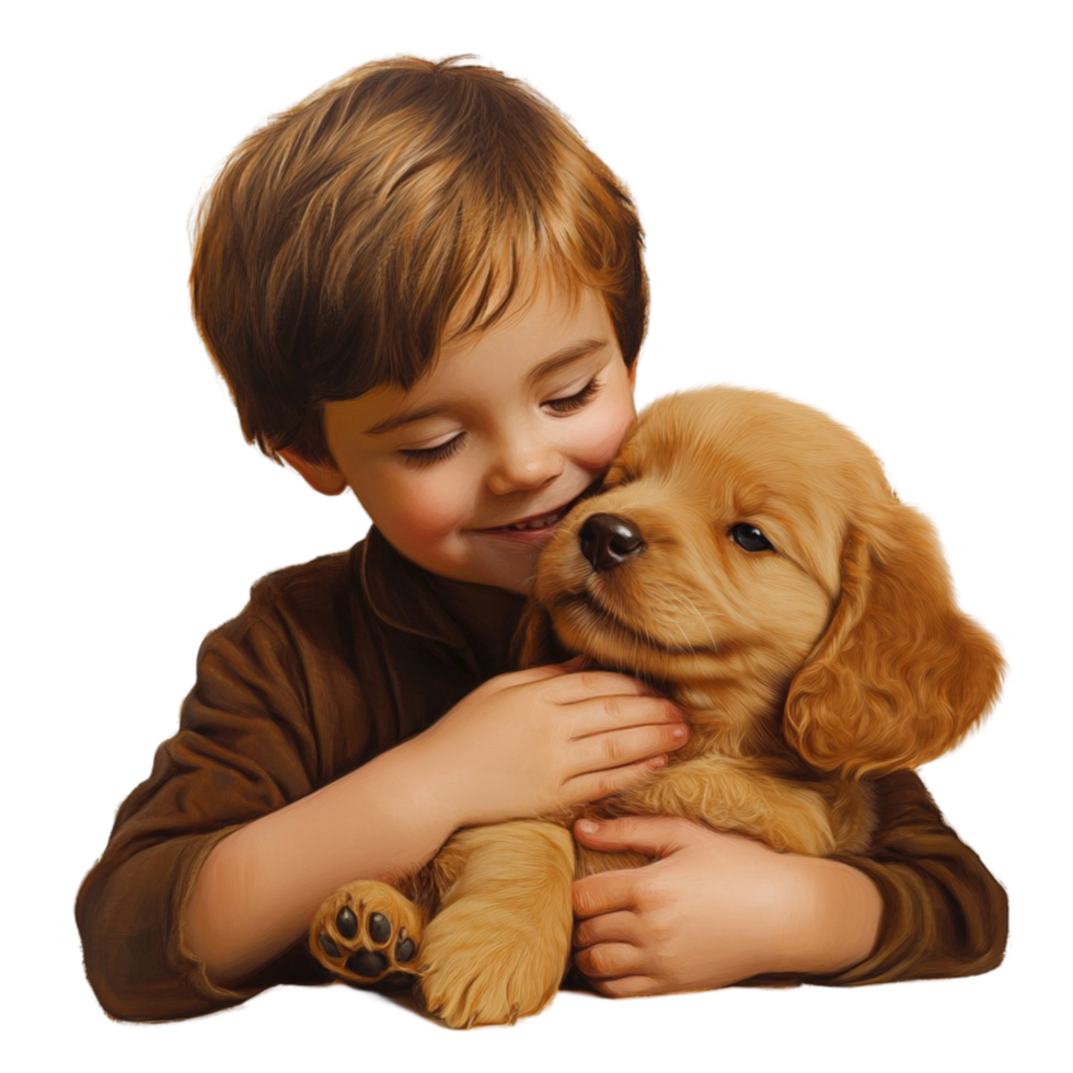 Young Child Hugging a Small Brown Puppy png