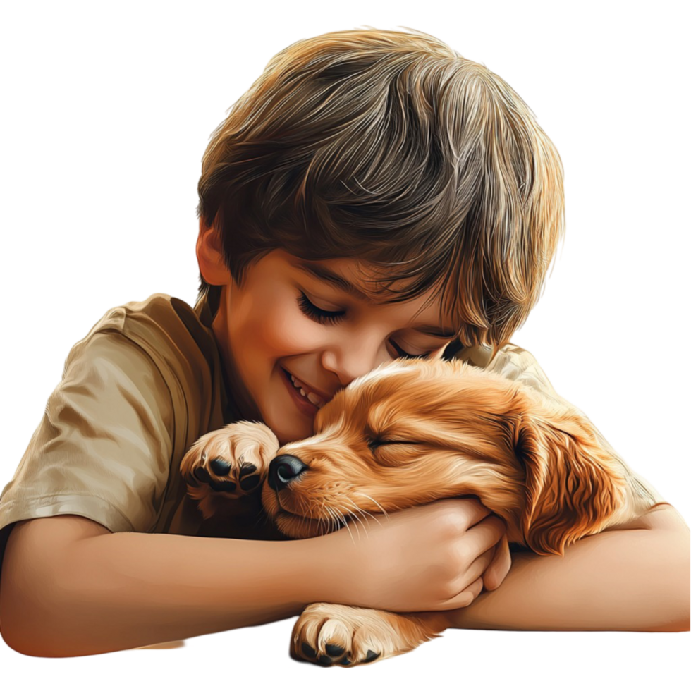 Child Hugging a Puppy Lovingly png