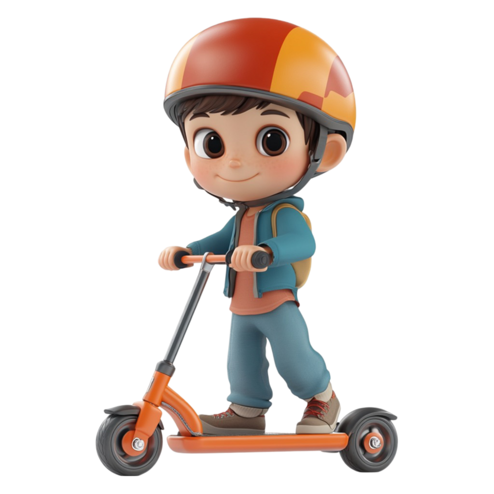 Young Boy on a Scooter Wearing a Helmet png