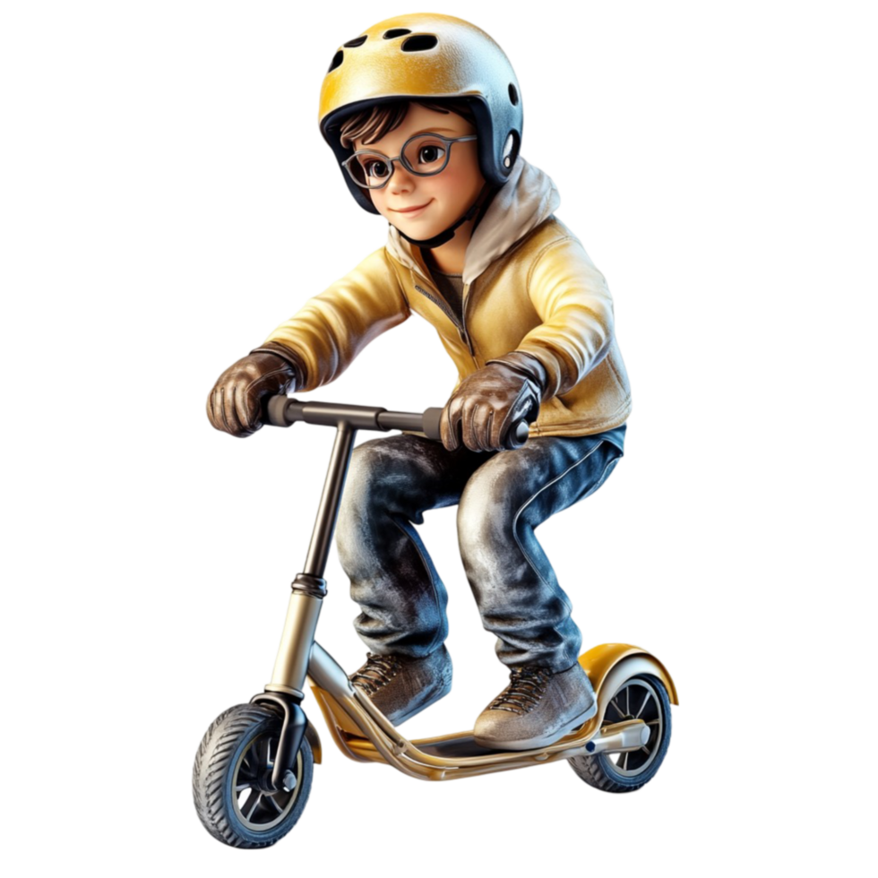 Boy Wearing Helmet Riding Yellow Scooter png