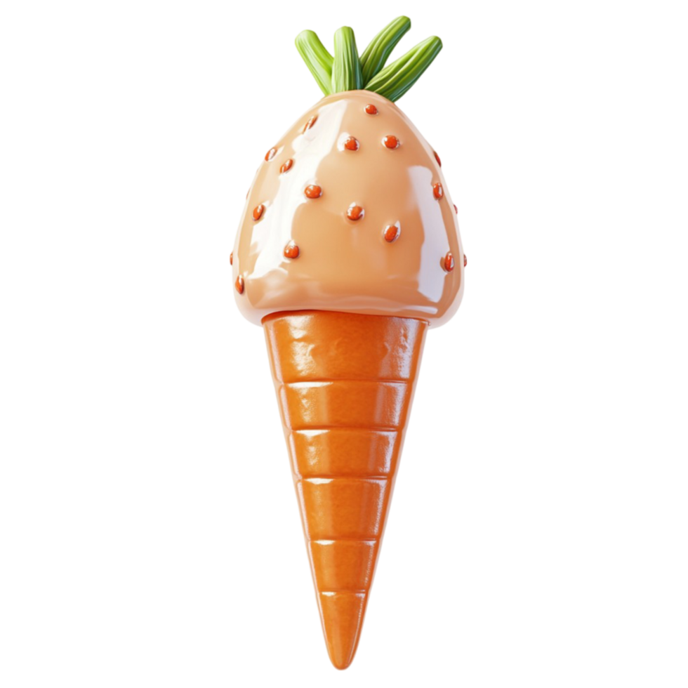 Cartoon Carrot Ice Cream Cone with Whimsical Toppings png