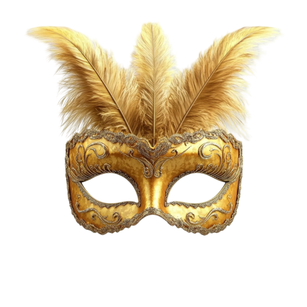 Golden Mask with Feathers for Masquerade and Costume png