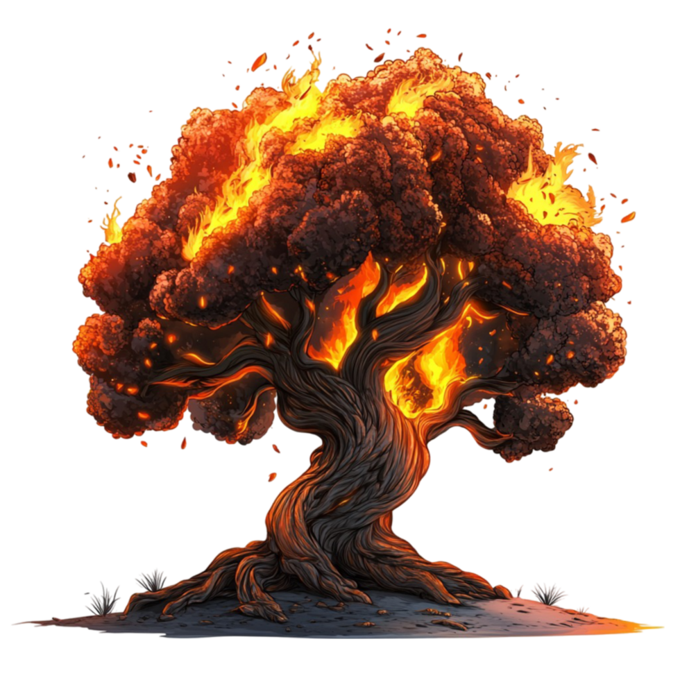 Burning Tree with Flames Emerging from Branches png