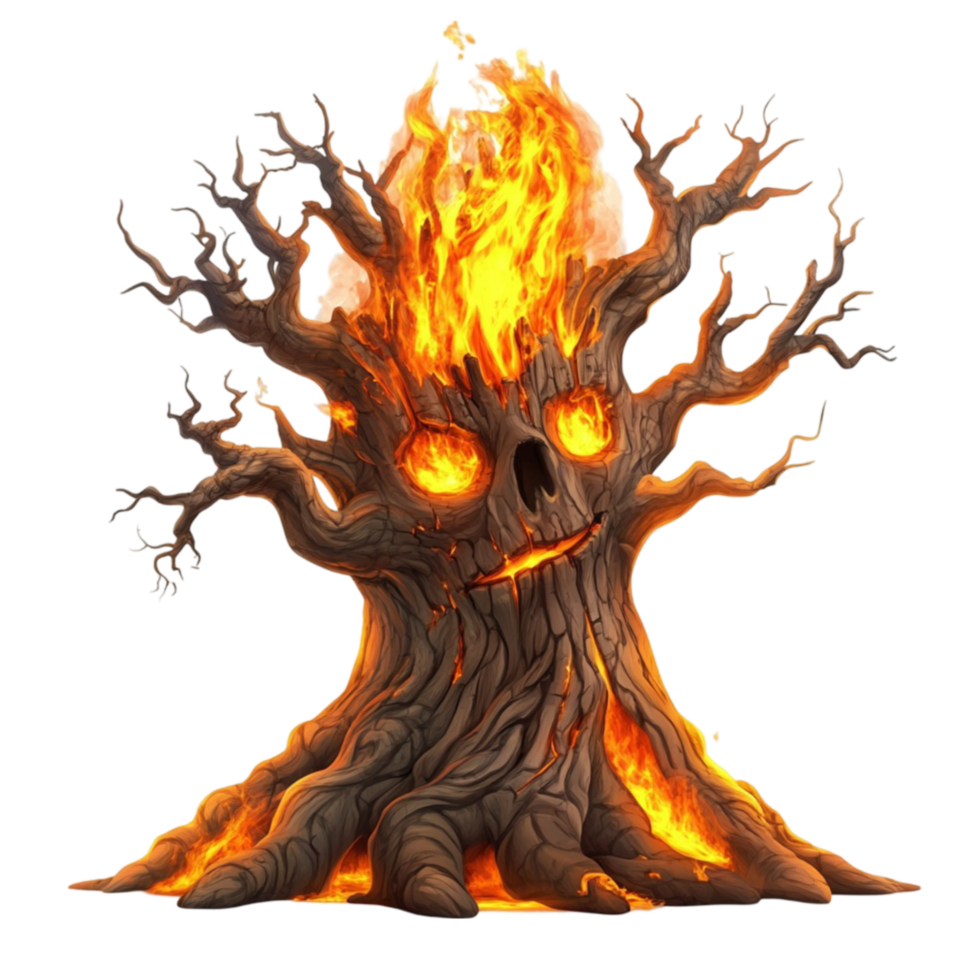 Cartoon Tree with Fire png