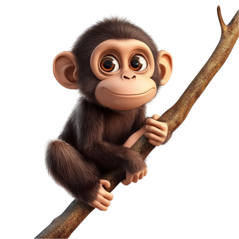 Climbing Cartoon Chimpanzee Holding a Stick png