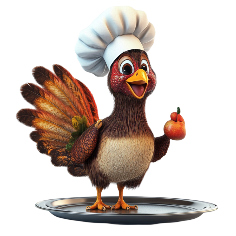 Cartoon Turkey with Spread Feathers Smiling png