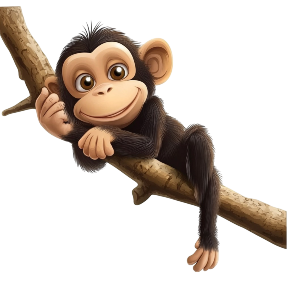 Cartoon Monkey Hanging on a Tree Branch png