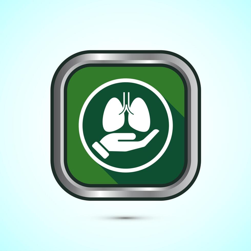 Lungs health care icon design illustration. Healthcare and medical icon sign. Green shadow button design vector