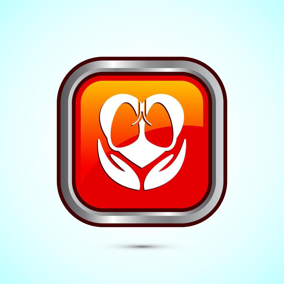 Lungs health care icon design illustration. Healthcare and medical icon sign. Orange color square button design vector