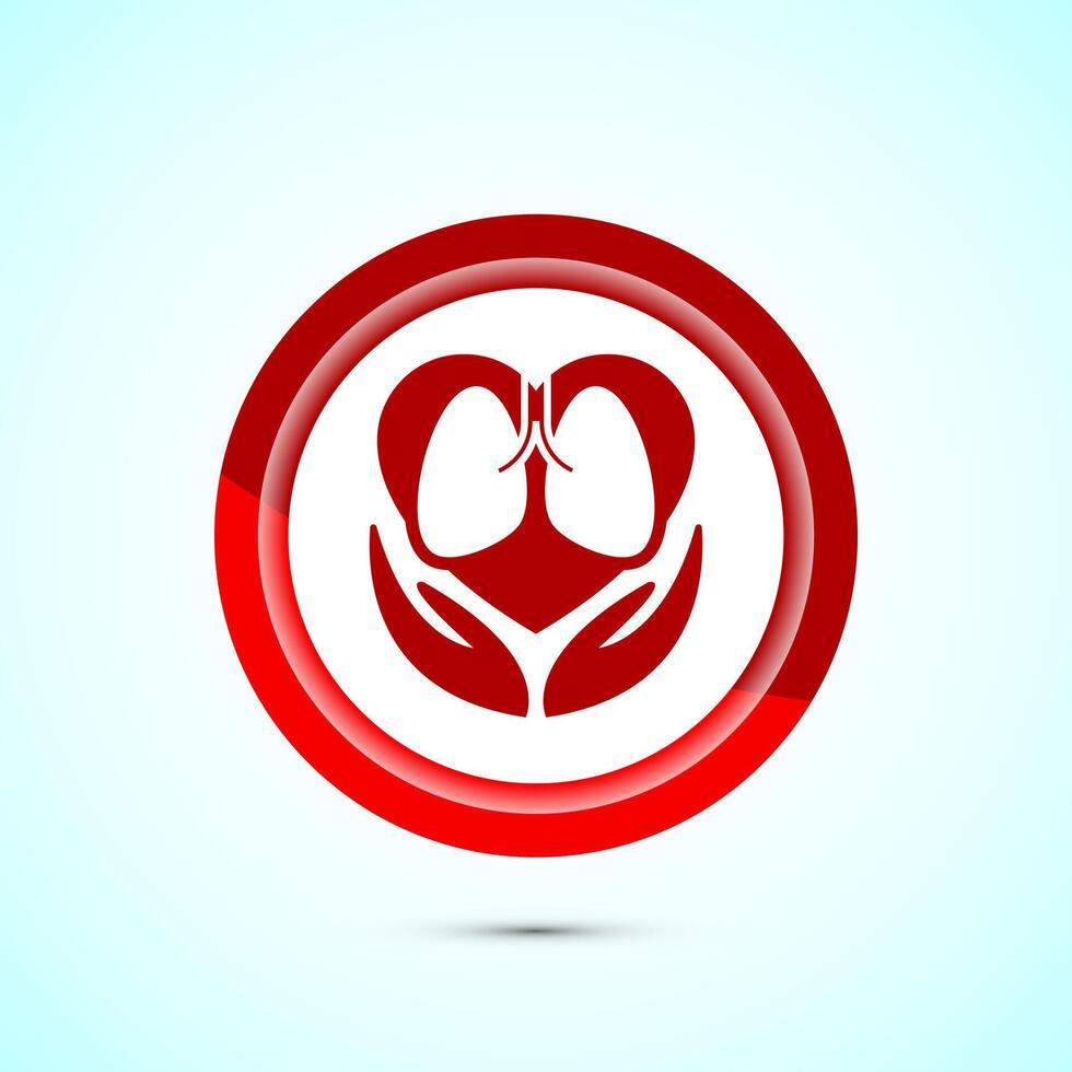 Lungs health care icon design illustration. Healthcare and medical icon sign. Red color button design vector