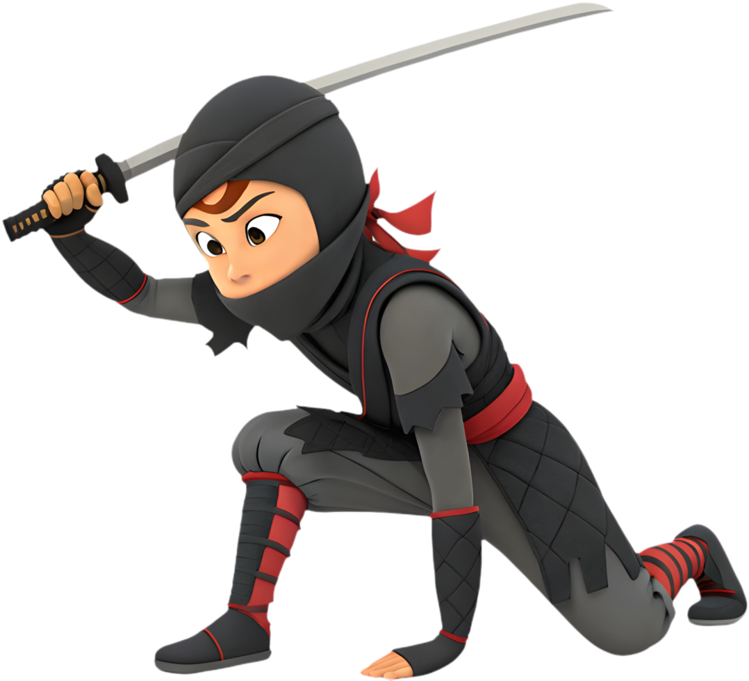Cute Ninja Cartoon Illustration for Action-Packed Projects. . png