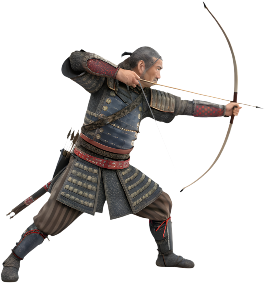Japanese Warrior Clipart in Dynamic Combat Stance. . png