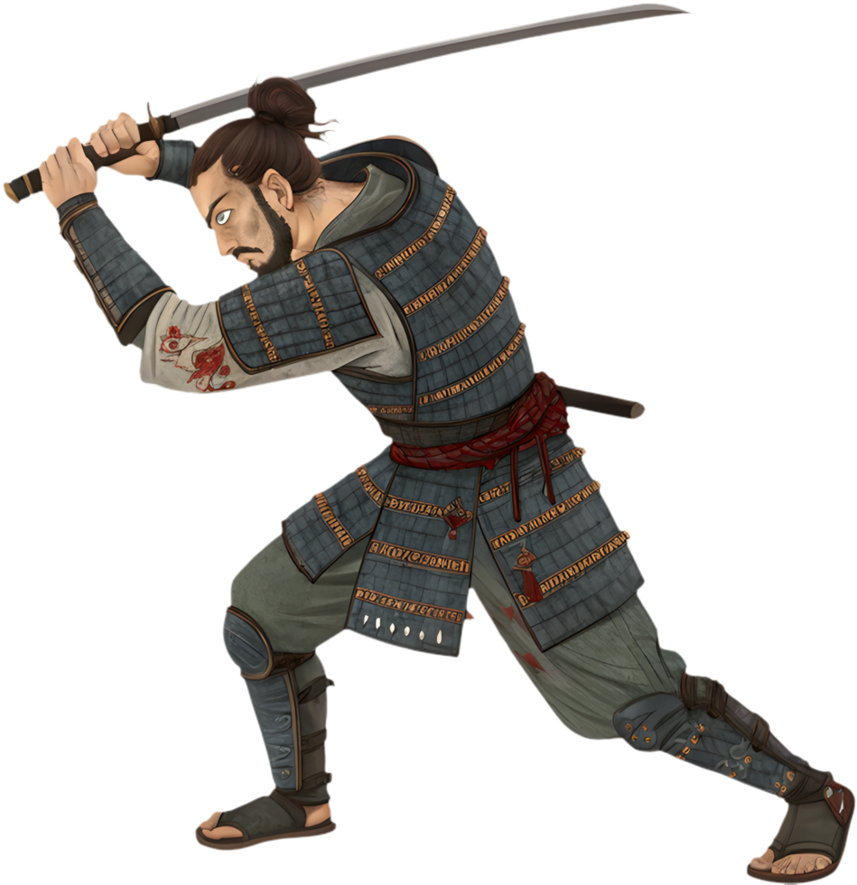 Powerful Samurai Clipart in Traditional Fighting Position. . png