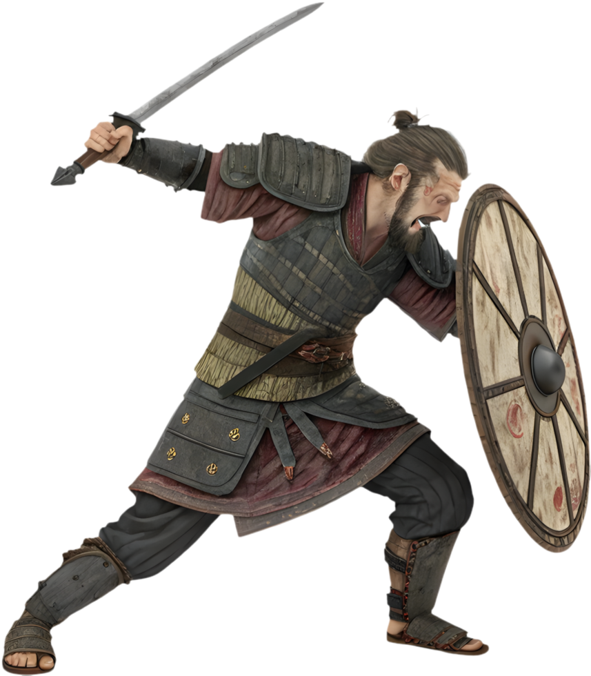 Samurai Character in Fighting Stance with Sword. . png