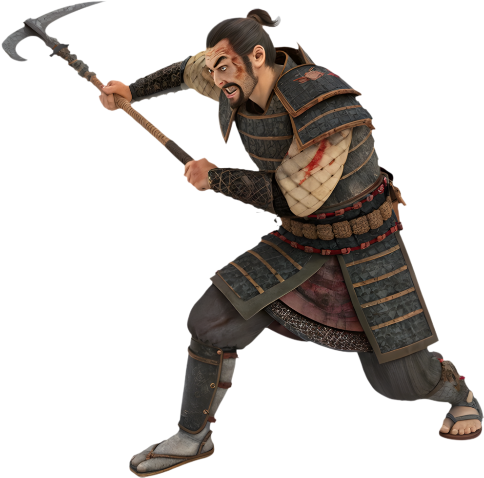 Fierce Samurai Warrior in Fighting Pose Clipart. . png