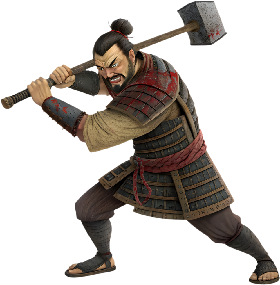 Powerful Samurai Clipart in Battle Stance with Katana. . png