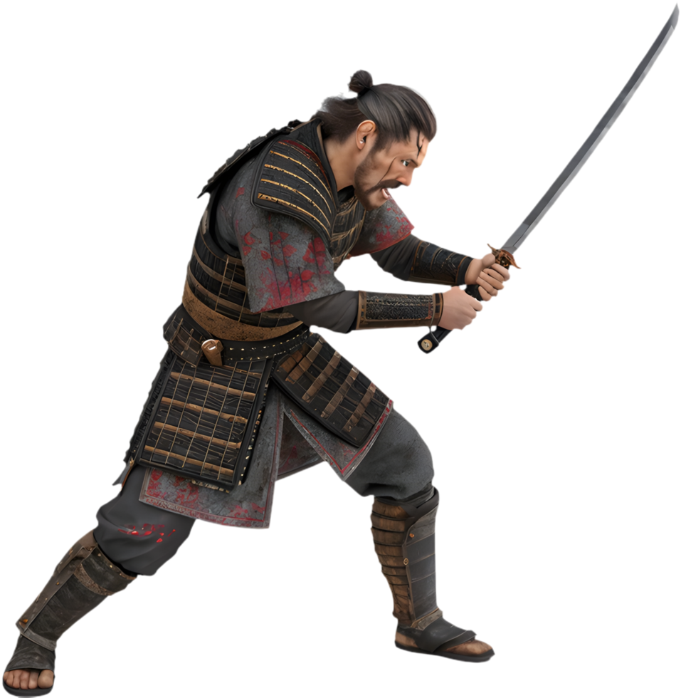 Powerful Samurai Clipart in Action-Packed Combat Stance. . png