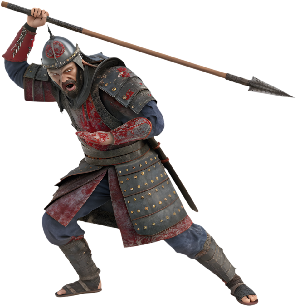 Strong Samurai Warrior Posed with Sword in Action. . png