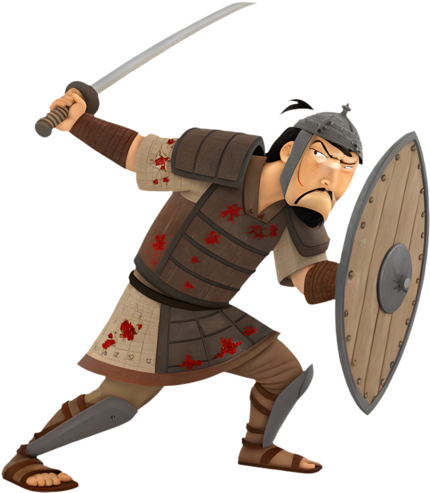 Dynamic Samurai Warrior Clipart in Japanese Combat Pose. . png