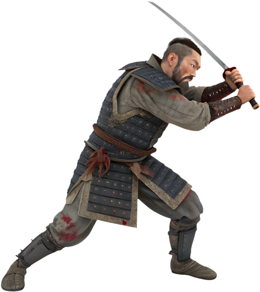 Heroic Samurai Warrior Clipart in Battle Ready Stance. . png