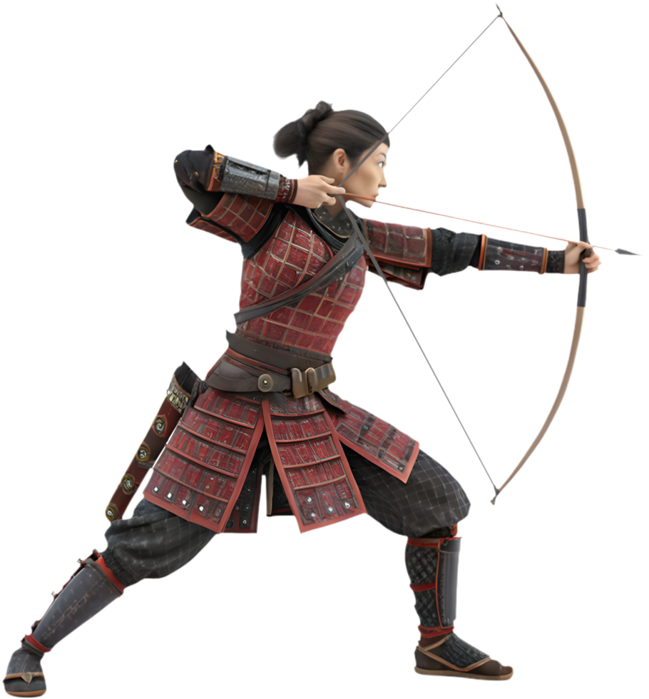 Elegant Samurai Warrior in Dynamic Combat Fighting Pose. . png